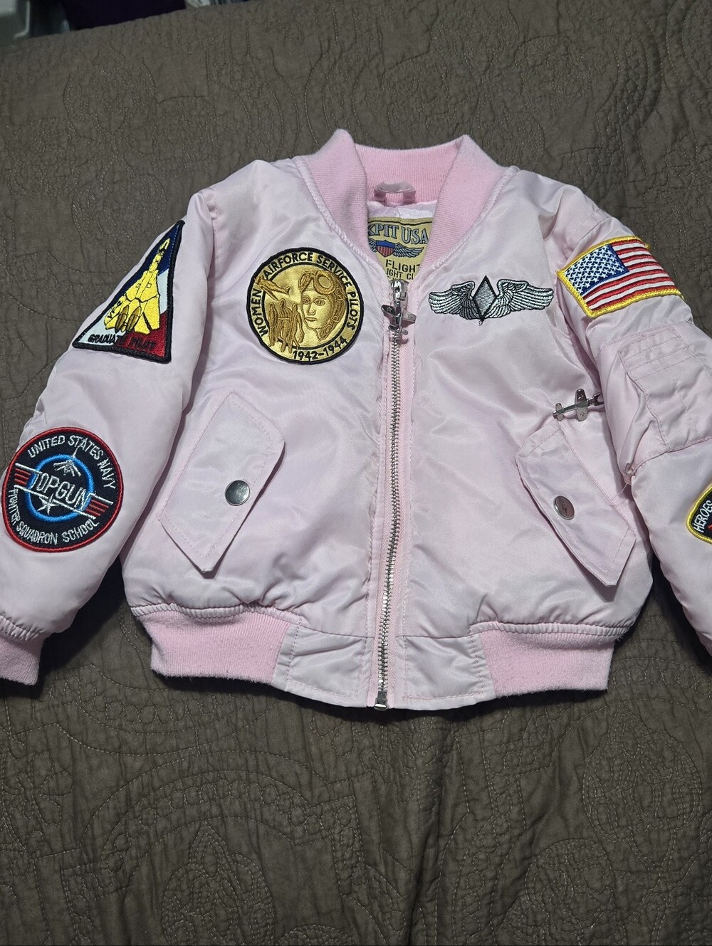 Pink Aviator Jacket Coat, Fly Girls We Served Too, toddler kids S 2T
